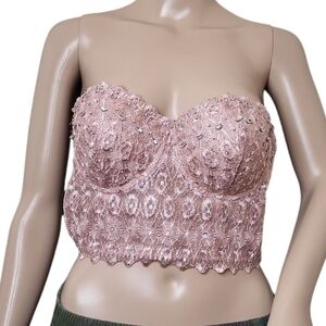 Windsor Champagne Sequin Lace Bustier Bra Crop Top